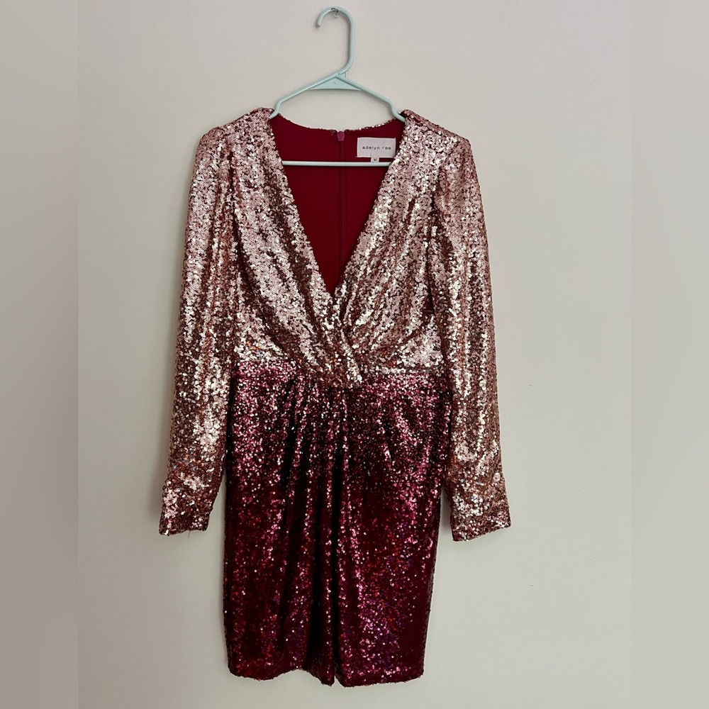 Adelyn Rae Sequin Long Sleeve Dress in Pink and Red